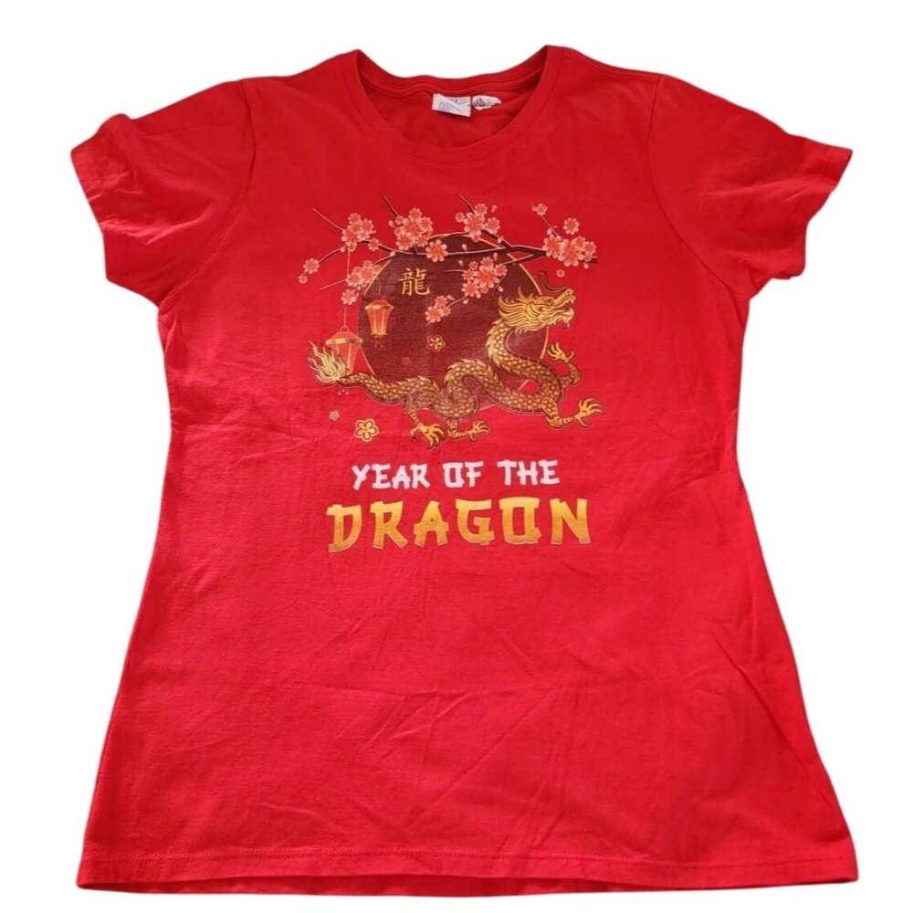 Year Of The Dragon Red T-Shirt M Port & Company 100% Cotton Womens Apparel